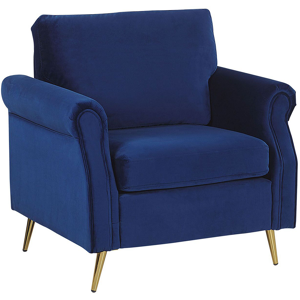 Beliani Armchair Cobalt Blue Velvet Fabric Upholstery Gold Metal Legs Removable Seat and Back Cushions Retro Glam Style Material:Velvet Size:69x90x85