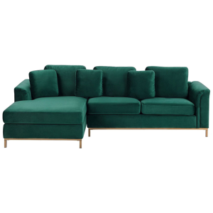 Beliani Corner Sofa Green Velvet Upholstered L-shaped Right Hand Orientation Material:Velvet Size:151x64x270