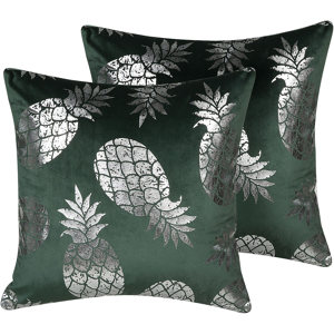 Beliani Set of 2 Decorative Cushions Green Pineapple Pattern 45 x 45 cm Foil Print Glamour Decor Accessories Material:Velvet Size:45x12x45