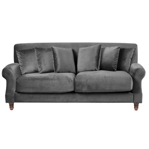 Beliani Sofa with 6 Pillows Grey Velvet Upholstery Light Wood Legs 3 Seater Material:Velvet Size:102x82x186