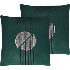 Beliani Set of 2 Scatter Cushions Green Velvet 45 x 45 cm Glamour Zipper Geometric Pattern Living Room Bedroom Material:Polyester Size:45x12x45