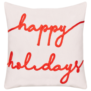 Beliani Scatter Cushion White Red Cotton Velvet 45 x 45 cm Christmas Motif Caption Accessories Festive Decor Material:Velvet Size:45x12x45