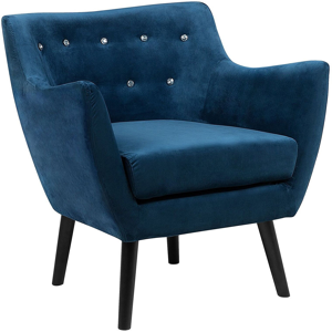 Beliani Armchair Blue Velvet Button Back Rubberwood Legs Modern Material:Velvet Size:54x84x71