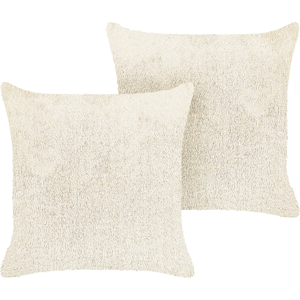 Beliani Set of 2 Decorative Cushions Light Beige Polyester 45 x 45 cm Boho Design Decor Accessories Material:Faux Fur Size:45x14x45