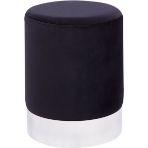 Beliani Pouffe Black Velvet Upholstery Silver Metallic Band Glamour Style Material:Velvet Size:36x44x36