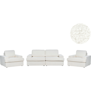 Beliani Sofa Set White Boucle Upholstered 5 Seater with Armchair Cushioned Thickly Padded Backrest Classic Living Room Couch Material:Boucle Size:xx