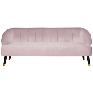 Beliani Sofa Pink Velvet 3 Seater Channel Back Recessed Arms Wooden Legs Material:Velvet Size:73x73x191