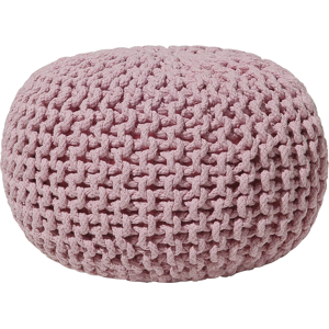 Beliani Pouf Ottoman Pink Knitted Cotton EPS Beads Filling Round Small Footstool 40 x 25 cm Material:Cotton Size:40x25x40