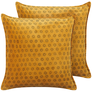 Beliani Set of 2 Decorative Cushions Orange Velvet 45 x 45 cm Sun Pattern Block Printed Boho Decor Accessories Material:Velvet Size:45x10x45