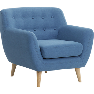 Beliani Armchair Chair Blue Tufted Back Light Wood Legs Thickly Padded Living Room Nursery Material:Polyester Size:80x76x77