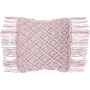 Beliani Decorative Cushion Pink Cotton Macramé 40 x 40 cm with Tassels Rope Boho Retro Decor Accessories Material:Cotton Size:40x12x40