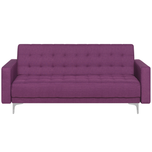 Beliani Sofa Bed Purple Tufted Fabric Modern Living Room Modular 3 Seater Silver Legs Track Arm Material:Polyester Size:88x83x186
