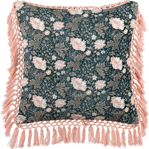 Beliani Decorative Cushion Blue Pink Cotton 45 x 45 cm Velvet Flower Motif Fringed Modern Glamour Decor Material:Velvet Size:45x10x45