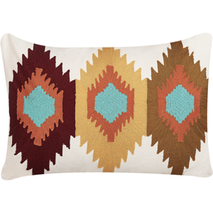 Beliani Scatter Cushion Multicolour Cotton Wool 40 x 60 cm Geometric Pattern Handmade Embroidered Removable Cover with Filling Boho Style Material:Cotton Size:60x10x40