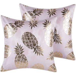 Beliani Set of 2 Decorative Cushions Pink Pineapple Pattern 45 x 45 cm Foil Print Glamour Decor Accessories Material:Polyester Size:45x12x45