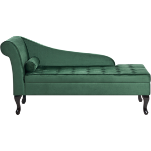 Beliani Left Hand Chaise Lounge Dark Green Velvet Upholstery Black Legs Storage Compartment Tufted Seat Bolster Cushion Glam Retro Design Material:Velvet Size:62x71x145