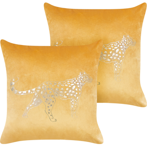 Beliani Set of 2 Yellow Decorative Pillows Polyester 45 x 45 cm Animal Pattern Modern Traditional Living Room Bedroom Cushions Material:Velvet Size:45x10x45