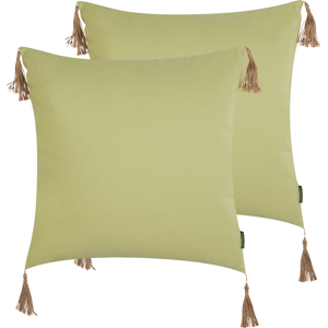 Beliani Set of 2 Decorative Cushions Green Solid Pattern 45 x 45 cm Modern Décor Accessories Bedroom Living Room Material:Polyester Size:45x12x45