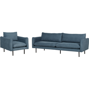 Beliani Living Room Set Blue Fabric Black Legs Corner Sofa 3 Seater Armchair Modern Retro Style Material:Polyester Size:xx