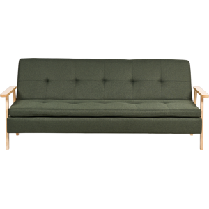 Beliani Sofa Bed Green Fabric Upholstered 3 Seater Click Clack Bed Wooden Frame and Armrests Material:Polyester Size:85x84x204