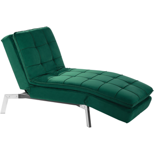 Beliani Chaise Lounge Emerald Green Velvet Tufted Adjustable Back and Legs Modern Glam Material:Velvet Size:76x93x179