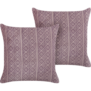 Beliani Set of 2 Decorative Cushions Pink Velvet and Cotton 45 x 45 cm Geometric Pattern Block Printed Boho Decor Accessories Material:Velvet Size:45x10x45