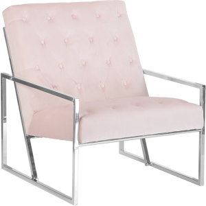 Beliani Armchair Pink Velvet 83L x 69W x 83H Button Tufted Backrest Metal Frame Modern Glam Material:Velvet Size:83x83x69