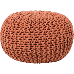 Beliani Pouf Ottoman Copper Knitted Cotton EPS Beads Filling Round Small Footstool 50 x 35 cm Material:Cotton Size:50x35x50