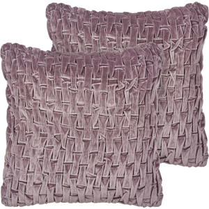 Beliani Set of 2 Decorative Cushions Violet Velvet 45 x 45 cm Modern Traditional Living Room Bedroom Pillow Material:Velvet Size:45x5x45