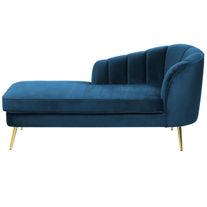 Beliani Chaise Lounge Navy Blue Velvet Upholstery Gold Metal Legs Right Hand Material:Velvet Size:76x75x150
