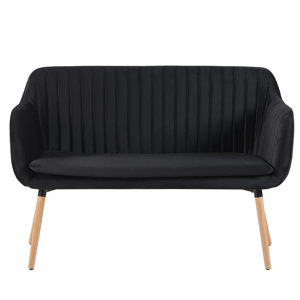 Beliani Kitchen Sofa Black Velvet Fabric Upholstery 2-Seater Metal Frame Light Wood Legs Bench Material:Velvet Size:60x90x132