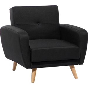 Beliani Armchair Black Fabric Upholstered Convertible Adjustable Backrest Wooden Legs Modern Minimalistic Living Room Material:Polyester Size:85x82x89