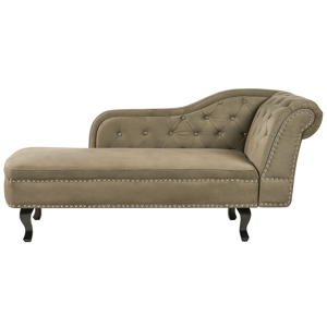 Beliani Chaise Lounge Olive Green Velvet Upholstery Right Hand Buttoned Nailheads Chesterfield Style Living Room Furniture Material:Velvet Size:65x79x169