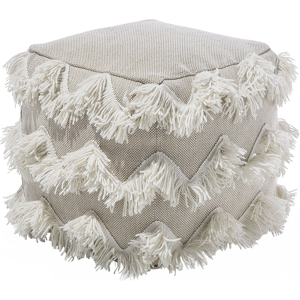 Beliani Pouffe Beige Cotton Threads Tassels Decorative Boho Rustic Material:Cotton Size:44x44x45