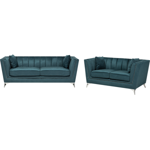 Beliani 2 + 3 Seater Sofa Set Teal Blue Nail Head Trim Panel Tufting Material:Velvet Size:xx