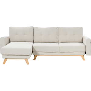 Beliani Right Corner Sofa Beige Fabric Upholstered with Sleeper Function Pull Out Cushioned Back Wooden Legs Material:Polyester Size:142x95x240