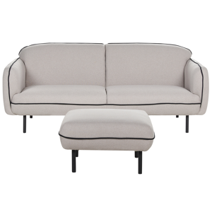Beliani 3 Seater Sofa with Ottoman Light Grey Fabric Soft Nubby Metal Legs Black Decorative Edging Retro Glam Art Decor Style Material:Polyester Size:85x78x198