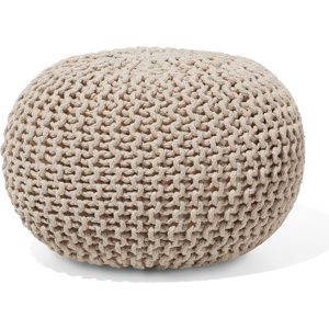 Beliani Pouf Ottoman Beige Knitted Cotton EPS Beads Filling Round Small Footstool 40 x 25 cm Material:Cotton Size:40x25x40