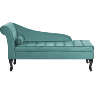 Beliani Left Hand Chaise Lounge Teal Velvet Upholstery Black Legs Storage Compartment Tufted Seat Bolster Cushion Glam Retro Design Material:Velvet Size:62x71x145