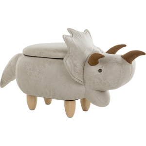 Beliani Animal Triceratops Children Stool Light Grey Polyester Fabric Upholstered Wooden Legs Storage Function Nursery Footstool Material:Polyester Size:42x56x92