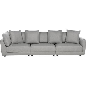 Beliani 3-Seater Sofa Light Grey Polyester Fabric Upholstery Couch Footstool Extra Throw Cushions Material:Polyester Size:102x86x300