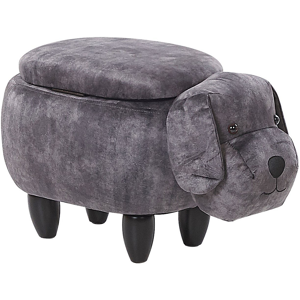 Beliani Kids Animal Stool Grey Velvet Footstool with Storage Wooden Legs Children Seat  Material:Velvet Size:36x38x62