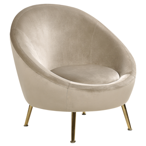 Beliani Tub Chair Taupe Velvet 76L x 80W x 81H cm Accent Gold Legs Glam Retro Material:Velvet Size:76x81x80