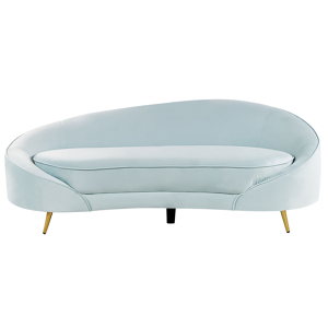 Beliani Sofa Light Blue Velvet Glamour Curved Retro Styled 3 Seater with Gold Metallic Legs  Material:Velvet Size:84x69x183