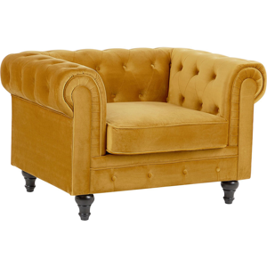 Beliani Chesterfield Armchair Yellow Velvet Fabric Upholstery Dark Wood Legs Contemporary Material:Velvet Size:75x70x110