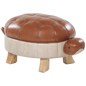 Beliani Kids Animal Stool Brown Faux Leather Footstool Wooden Legs Children's Room Seat  Material:Faux Leather Size:43x26x73