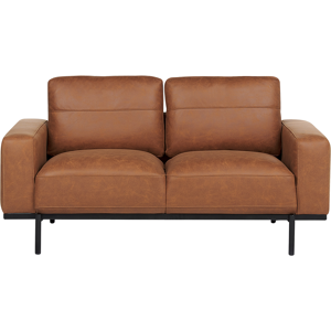 Beliani Fabric Sofa Brown Metal Legs 2 Seater Classic Couch Settee Living Room Modern Material:Polyester Size:87x72x156