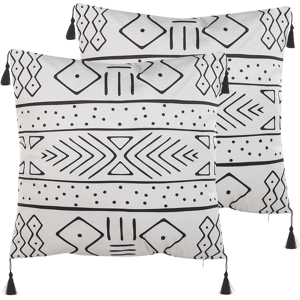 Beliani Set of 2 Cushions White and Black Polyester Cover 45 x 45 cm Decorative Pillows Geometric Pattern Material:Velvet Size:45x7x45