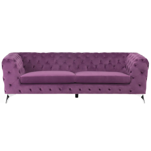 Beliani 3 Seater Sofa Purple Velvet Chesterfield Style Low Back Material:Velvet Size:85x70x224