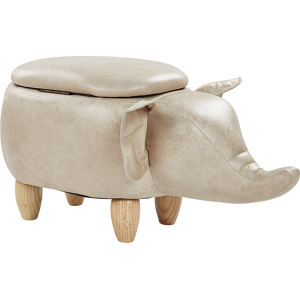 Beliani Animal Elephant Children Stool with Storage Taupe Faux Leather Wooden Legs Nursery Footstool Material:Faux Leather Size:32x35x70